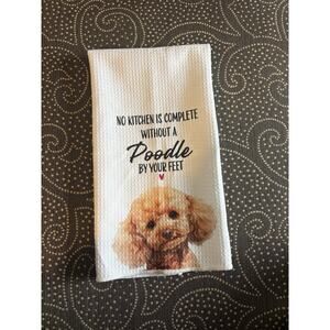 Poodle Dog Print Cotton Kitchen Towels Set of 2, White Brown, Machine Washable